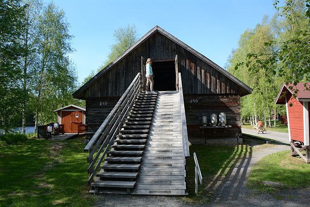 Finland, Wooden two-story Barn at Turkansaari Open Air Museum
