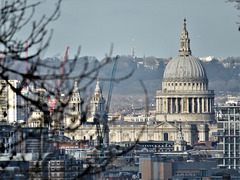 view across st paul's cathedral from nunhead cemetery towards highgate cemetery, 13 km away