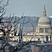 view across st paul's cathedral from nunhead cemetery towards highgate cemetery, 13 km away