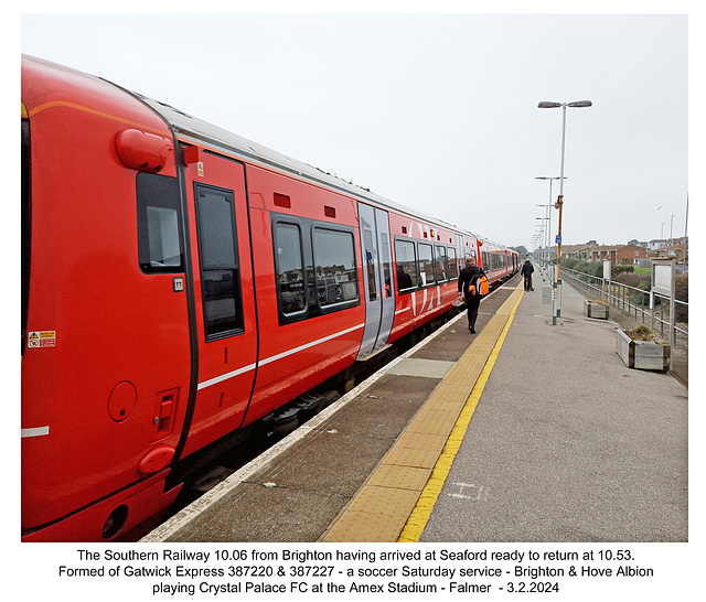 Gatwick Express 387 220 & 227 Seaford 3 2 2024 view along 227