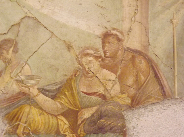 Detail of the Banquet Scene Wall Painting from the House of Joseph II in Pompeii in the Naples Archaeological Museum, July 2012