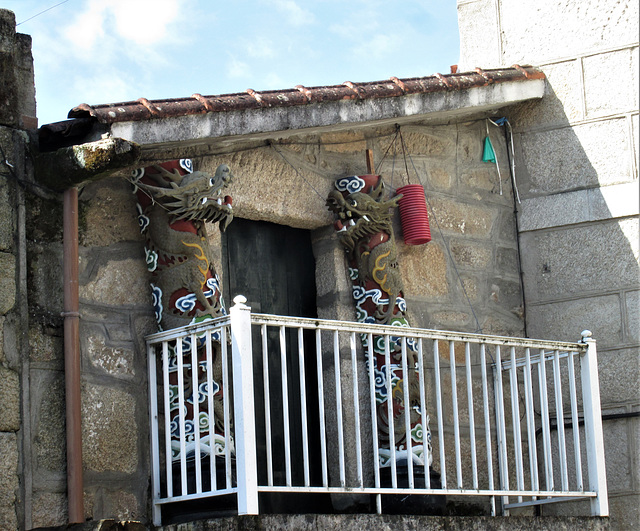 Balcony with Carnival decoration.