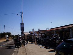 Motor bikers parking to have lunch.