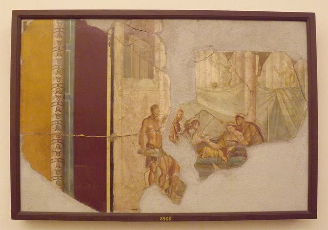 Banquet Scene Wall Painting from the House of Joseph II in Pompeii in the Naples Archaeological Museum, July 2012