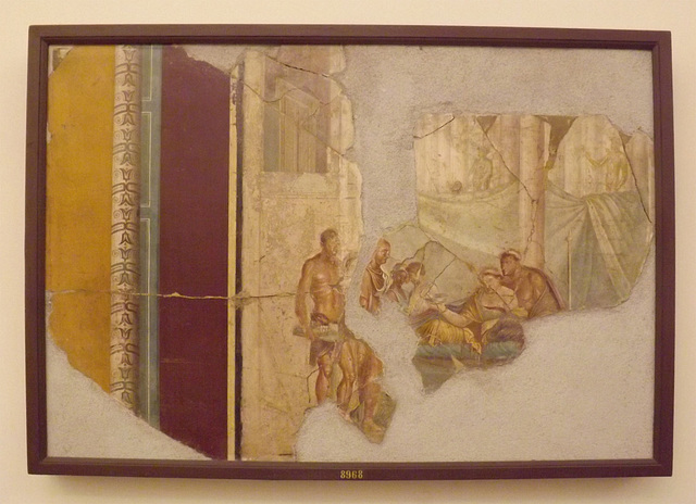 Banquet Scene Wall Painting from the House of Joseph II in Pompeii in the Naples Archaeological Museum, July 2012