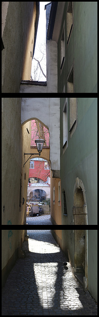 Regensburg Alleyway Triptych with Flying Buttresses