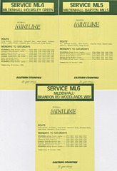 Eastern Counties Mildenhall Mini-Line timetables (ML4, ML5 and ML6) - 10 Oct 1988