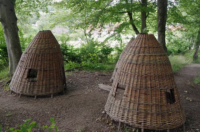 Wicker teepees in the woods
