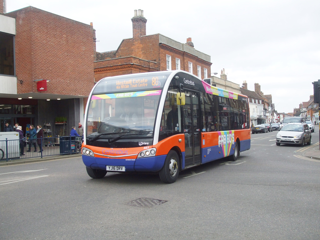 DSCF0818 Centrebus 327 (YJ16 DRV) in Hitchin - 23 Feb 2018