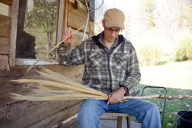 Adding broom corn to the handle