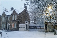 snow at the boatyard gate