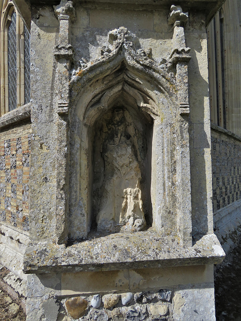 lawford church, essex (74) remains of a seated figure in the niche on a c14 s.e. buttress