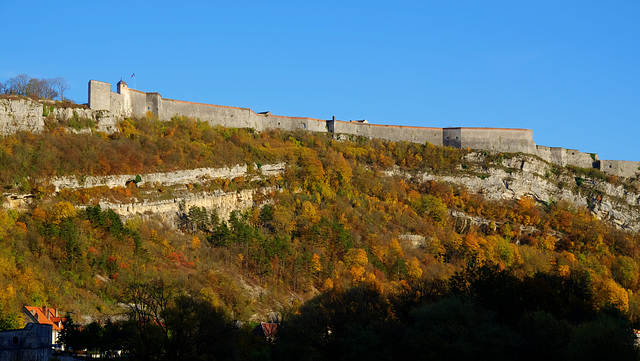 BESANCON: La Citadelle depuis la gare d'eau.