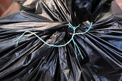 Blue rope on plastic bag