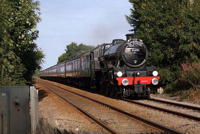 LMS class 6P Jubilee 4-6-0 45690 LEANDER with 1Z27 17:15 Scarborough - Carnforth The Scarborough Spa Express at Knapton Crossing 30th August 2018 (steam hauled Scarborough - York)