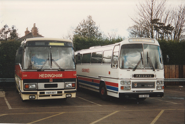 Hedingham L116 (HAR 116Y) and Osborne’s 8 (GVS 948Y) in Bury St. Edmunds – 30 Mar 1996 (305-22)