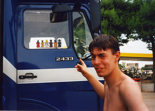 non-PC truck sticker and topless simon