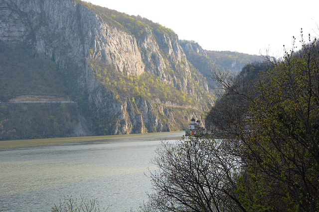 Danube between Romania and Serbia with Monastery of Mraconia on the Romanian Bank