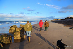 Late afternoon stroll on the Findhorn Beach  - casting long shadows