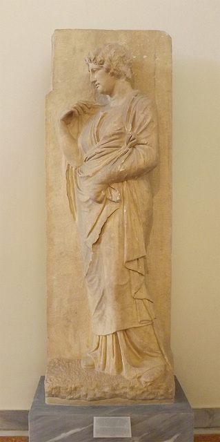 Relief with a Woman in a Chiton from the Kerameikos in the National Archaeological Museum in Athens, May 2014