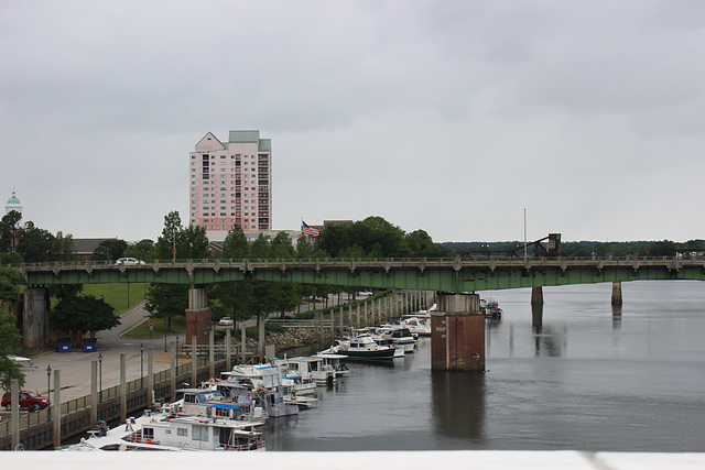 the old bridge connecting Georgia and South Carolina  (this shot taken from the newer bridge)  approaching Augusta, Georgia