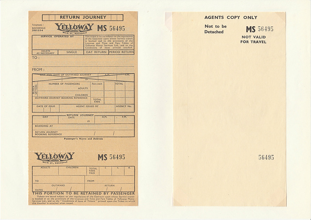 Yelloway coach ticket set - Parts 3, 4 of 4 Yelloway coach ticket set - Parts 3, 4 of 4