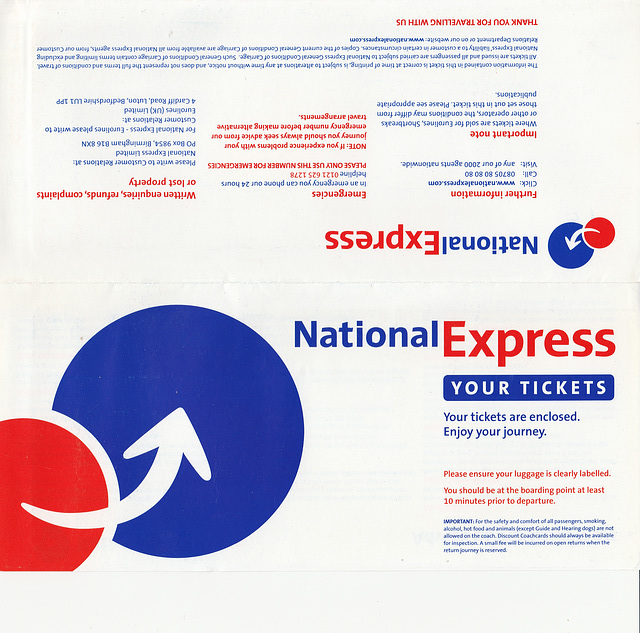 National Express coach ticket folder - 2004 National Express coach ticket folder - 2004