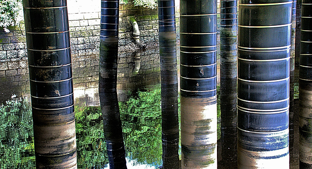 Pillars and Reflections Under The Bridge