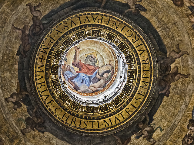 Detail of the fresco in the center of the dome, on the lantern, of the Paolina Chapel in Santa Maria Maggiore in Roma