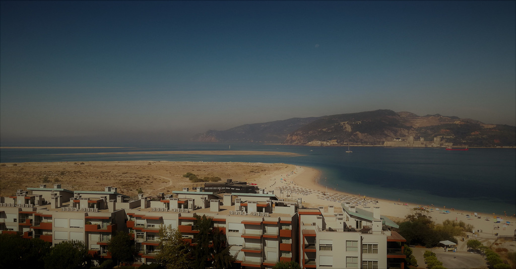 From here, Hotel Aqualuz, 9th floor, the River Sado dolphins aren't visible