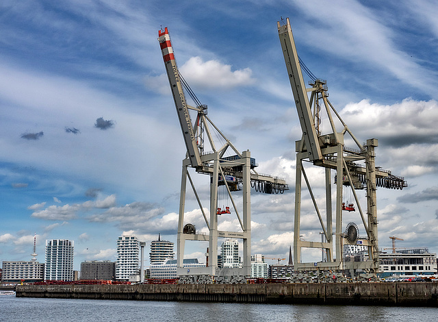 Containerbrücken vor Hafencity - Hamburg