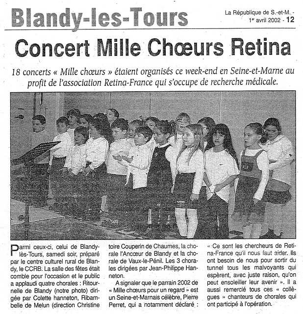 Concert Mille Choeurs à Blandy-les-Tours le 16/03/2002