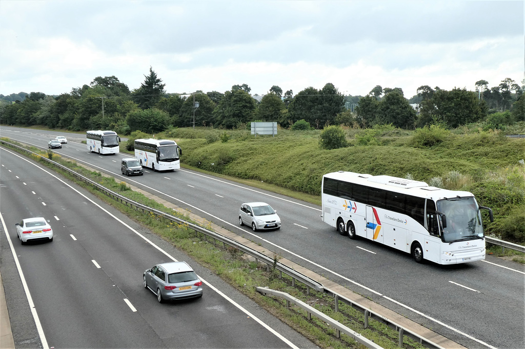 Three Traveller’s Choice coaches on the A11 at Red Lodge - 14 Jul 2019 (P1030111)