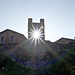 Sun rays from the tower in the medieval village of Candelo Ricetto (BI)