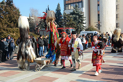 Bulgaria, Blagoevgrad, The Whole Family at the Carnival "Procession of the Kukers"