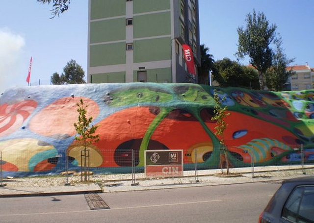 Painting on anti-landslide protection.