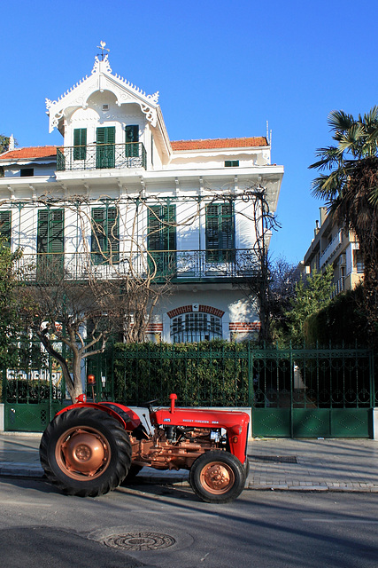 Red tractor and green fence  HFF!