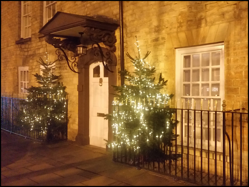 Christmas trees by the door