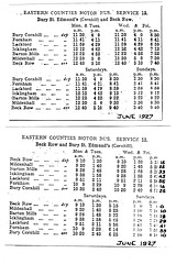 June 1927 timetable: Eastern Counties Road Car Co service 13