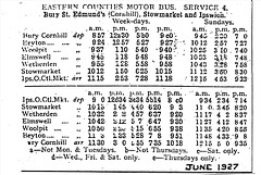 June 1927 timetable: Eastern Counties Road Car Co service 4