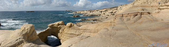 Sea Caves natural stone bridge panorama.