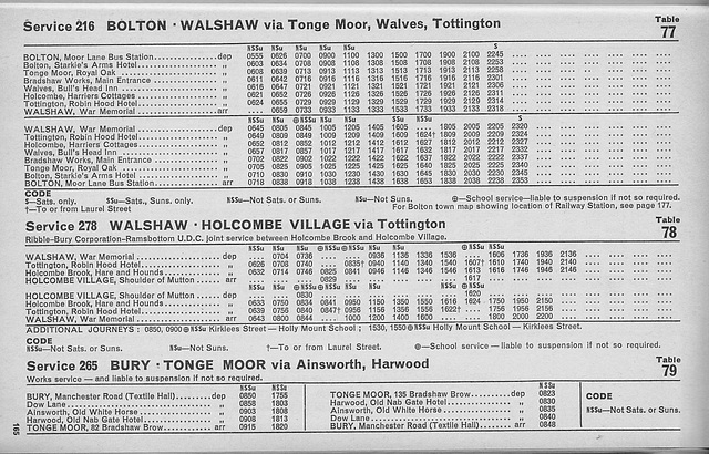 Ribble timetables for services 216, 265 and 278 from 1 Nov 1967
