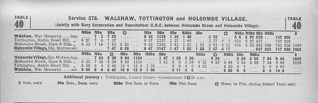 Ribble service 278 timetable from 30 Sep 1957