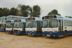 Cambus line up at Cowley Road, Cambridge  - 17 Sep 1989