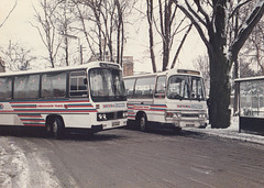 Ambassador Travel LL800 (OEX 800W) and LL757 (SPW 103R) at Cambridge – 9 Feb 1985 (9-6)