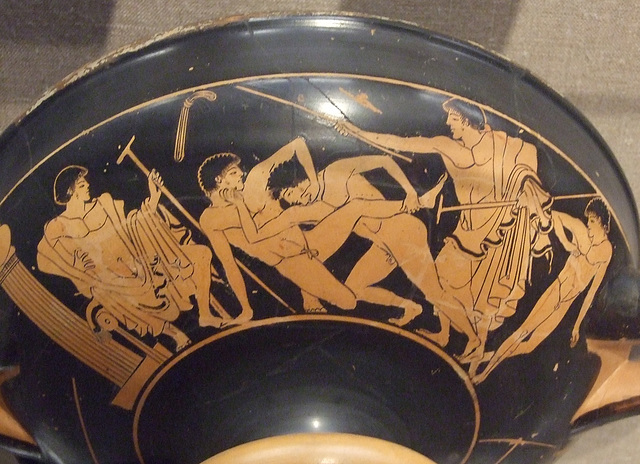 Detail of a Kylix by Onesimos with Wrestlers and Figures in the Boston Museum of Fine Arts, July 2011