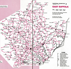 Eastern Counties Omnibus Company/Suffolk County Council East Suffolk bus map - Nov 1979