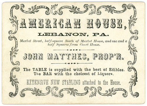 John Matthes, American House, Lebanon, Pa., ca. 1864
