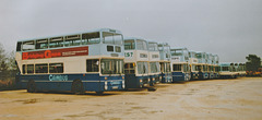 Cambus line up at Cowley Road, Cambridge - 17 Sep 1989
