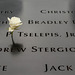 911 Memorial. On the birthdays of those who died that day, friends or relatives place a flower in remembrance.